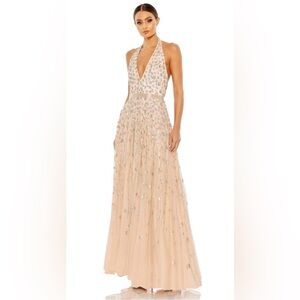 FLORAL EMBELLISHED HALTER STRAP A LINE GOWN Size 6